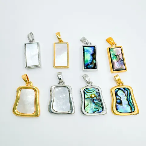 Geometric Copper Gold Plated Pendant Necklace Accessory Natural White Mother of Pearl Abalone Shell Whale Tail Pendant For Women Jewelry DIY