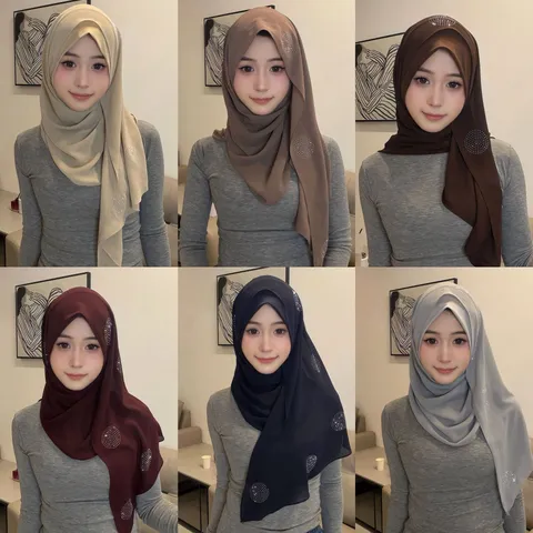 Dames Chiffon Kristal Linnen Sjaal Strassversiering Effen Kleur Elegante Hijab Hoofddoek Zachte Rand Mode Accessoire