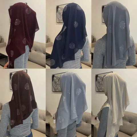 Dames Chiffon Kristal Linnen Sjaal Strassversiering Effen Kleur Elegante Hijab Hoofddoek Zachte Rand Mode Accessoire