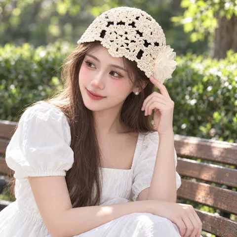 Femmes Été Fin Ajouré Crochet Beanie Chapeau Doux Floral Tricoté Pullover Casquette Respirant Protection Solaire Mode Chapeau