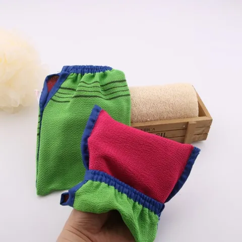 Bamboo Fiber Exfoliating Bath Gloves Double Sided Striped Scrub Mittens For Body Washing Skin Cleaning Spa Shower Tool