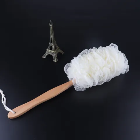 Cepillo de Esponja de Baño con Mango Largo de Madera Loofah de Malla Sobredimensionada Limpiador de Espalda para Cuerpo Ducha