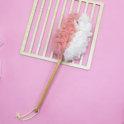Long Handle Bath Brush With Soft Mesh Pouf Wooden Body Scrubber Exfoliating Back Scrubber For Shower Bathroom Spa