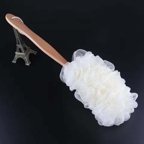 Cepillo de Esponja de Baño con Mango Largo de Madera Loofah de Malla Sobredimensionada Limpiador de Espalda para Cuerpo Ducha