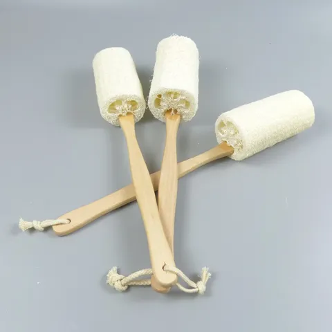 Gommage Corporel en Luffa Naturel Long Manche en Bois Éponge de Bain Brosse Exfoliante pour Douche Spa Nettoyage Corps