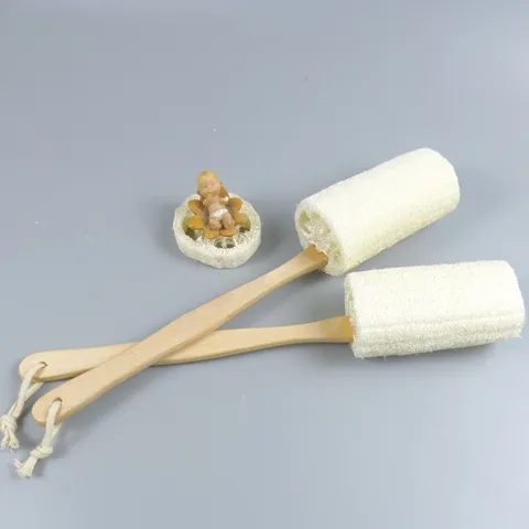 Gommage Corporel en Luffa Naturel Long Manche en Bois Éponge de Bain Brosse Exfoliante pour Douche Spa Nettoyage Corps