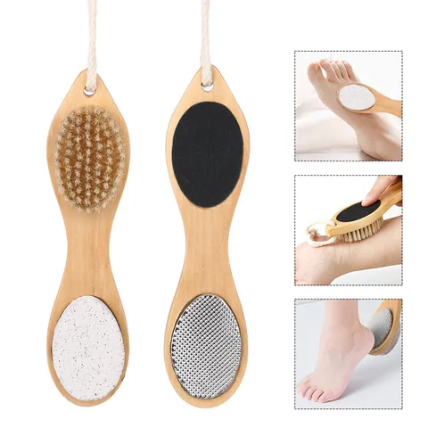 Rascador de Pies de Madera Piedra Pómez de Doble Cara Cepillo de Cerdas de Jabalí Herramienta de Pedicura Exfoliante para Cuidado de Pies
