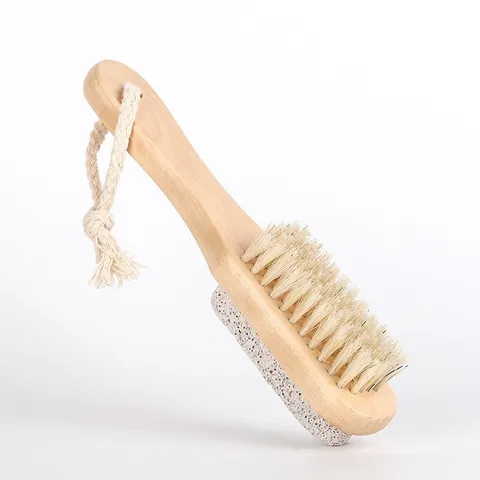 Rascador de Pies de Madera Piedra Pómez de Doble Cara Cepillo de Cerdas de Jabalí Herramienta de Pedicura Exfoliante para Cuidado de Pies