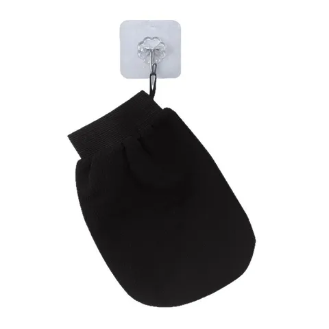 Guante de Baño Exfoliante Negro Guante de Ducha Doble Cara Arena Gruesa Puño Elástico Toalla de Baño Herramienta de Limpieza Corporal