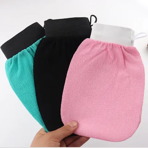 Exfoliating Bath Sponge Mitt Double Sided Coarse Sand Bath Towel Hanging Design Body Scrub Bath Glove For Adults