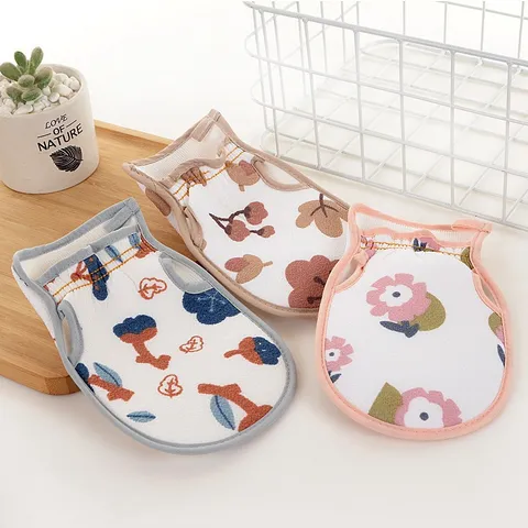 Double Sided Printed Bath Gloves Polyester Exfoliating Scrub Mitts For Bathroom Cleaning And Daily Use