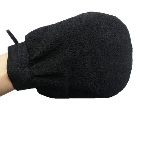 Guante de Baño Exfoliante Negro Guante de Ducha Doble Cara Arena Gruesa Puño Elástico Toalla de Baño Herramienta de Limpieza Corporal