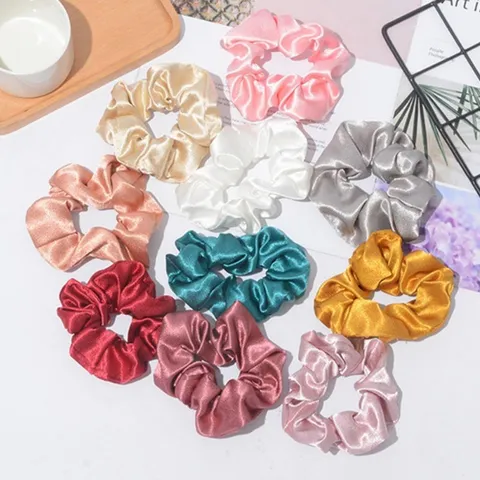 Satin Hair Scrunchies For Women Girls Silk Feel Elastic Hair Ropes Solid Color Fashion Hair Accessories