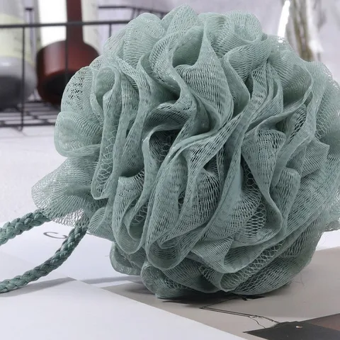 Grande éponge de bain de couleur unie fleur de bain en maille douce long scrubber de dos extensible pouf en maille outil de douche exfoliant pour le corps