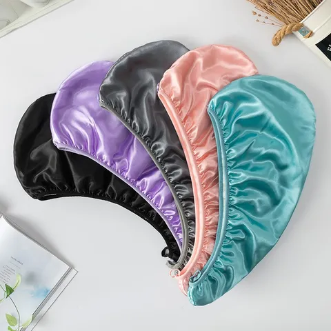 Double Layer Satin Coral Fleece Dry Hair Cap Soft Absorbent Bath Shower Cap Quick Drying Hair Towel Wrap For Women
