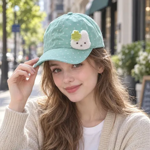 Cute Rabbit Patch Embroidered Baseball Hat Women Cotton Curved Brim Sun Protection Cap Student Commute Casual Hat