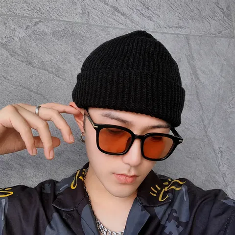Automne Hiver Décontracté Couleur Unie Épaissi Chaud Bonnet en Tricot Pour Hommes Mode Slouchy Skull Cap Unisexe Streetwear