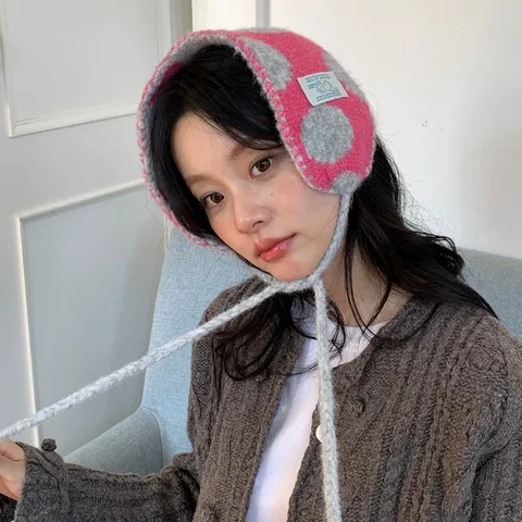 Women Winter Warm Knitted Ear Muffs Polka Dot Cute Earmuffs Adjustable Windproof Ear Warmer Outdoor Fashion Headwear