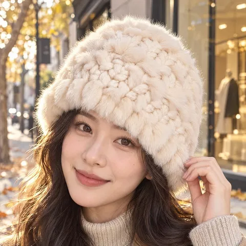 Women Winter Warm Rabbit Fur Bucket Hat Plush Windproof Basin Cap Sweet Korean Style Outdoor Daily Fisherman Hat