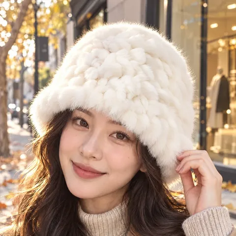 Women Winter Warm Rabbit Fur Bucket Hat Plush Windproof Basin Cap Sweet Korean Style Outdoor Daily Fisherman Hat