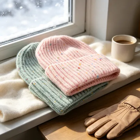 Winter Warm Thickened Knit Beanie Hat For Women Minimalist Solid Color Fleck Yarn Slouchy Skull Cap Casual Outdoor Ski Cap