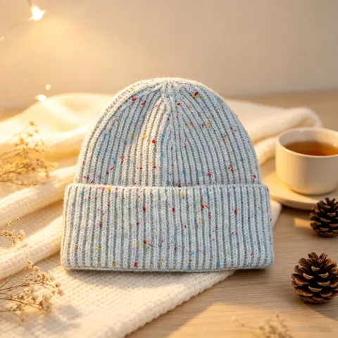 Winter Warm Thickened Knit Beanie Hat For Women Minimalist Solid Color Fleck Yarn Slouchy Skull Cap Casual Outdoor Ski Cap