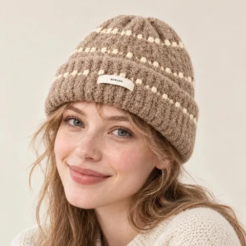 Winter Warm Thickened Knitted Hat For Women Men Casual Striped Beanie Windproof Cuff Skull Cap Fashion Headwear