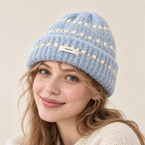 Winter Warm Thickened Knitted Hat For Women Men Casual Striped Beanie Windproof Cuff Skull Cap Fashion Headwear