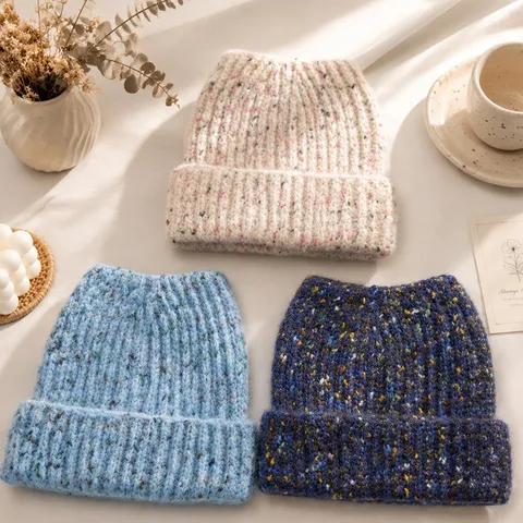 Cute Cat Ear Wool Blend Knit Hat Winter Warm Beanie Casual Solid Color Ear Protection Knitted Cap For Women