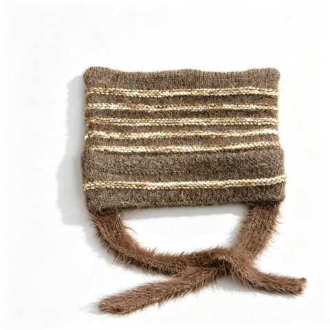 Unisex Winter Warm Knit Beanie Hat Cute Cat Ear Striped Earflap Pullover Cap Casual Fashion Outdoor Headwear