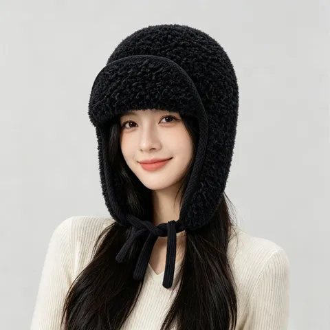 Winter Warm Lamb Wool Earflap Trapper Hat Thickened Windproof Bomber Hat For Men Women Outdoor Ski Cycling