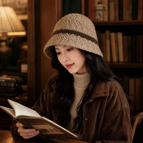 Chapeau Bob Tricoté pour Femmes Décontracté Chaud Rayé Colorblock Chapeau Bassin Automne Hiver Minimaliste Mode Couvre-chef