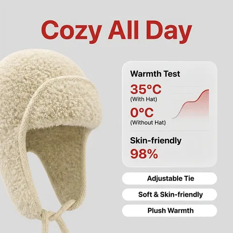 Winter Warm Lamb Wool Earflap Trapper Hat Thickened Windproof Bomber Hat For Men Women Outdoor Ski Cycling