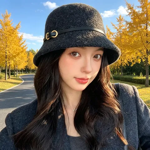 Women Winter Warm Wool Bucket Hat Elegant Chic Casual Solid Color Basin Cap Soft Outdoor Fisherman Hat