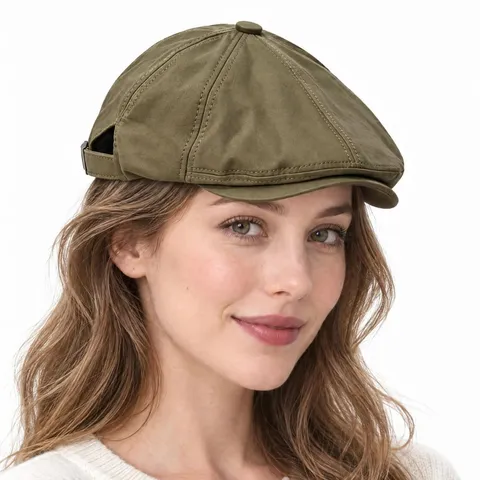 Vintage Cotton Blend Newsboy Cap Women Solid Color Octagonal Hat Casual Commute Windproof Flat Cap