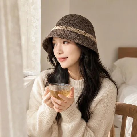 Chapeau Bob Tricoté pour Femmes Décontracté Chaud Rayé Colorblock Chapeau Bassin Automne Hiver Minimaliste Mode Couvre-chef