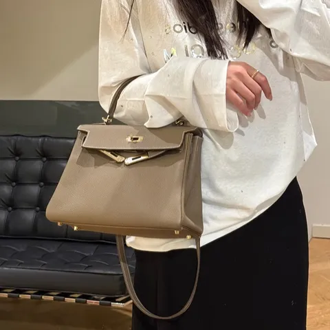 Vrouwen Echt Lederen Kelly Tas Retro Handtas Mode Woon-werkverkeer Schoudertas