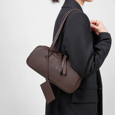 Women Genuine Cowhide Leather Boston Bag Retro Large Capacity Underarm Bowling Pillow Bag Casual Handbag Shoulder Bag