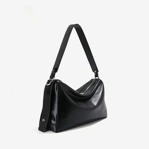 Genuine Leather Underarm Bag For Women Vintage Hobo Baguette Bag Casual Commuter Solid Color Shoulder Tote Bag