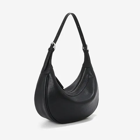 Women Genuine Leather Crescent Hobo Bag Large Capacity Commuter Shoulder Bag Simple Casual Crossbody Underarm Bag