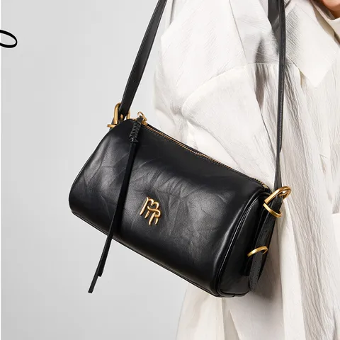 Genuine Leather Bag Women Underarm Bag Large Capacity Shoulder Bag Retro Cylinder Pillow Bag Commuter Handbag