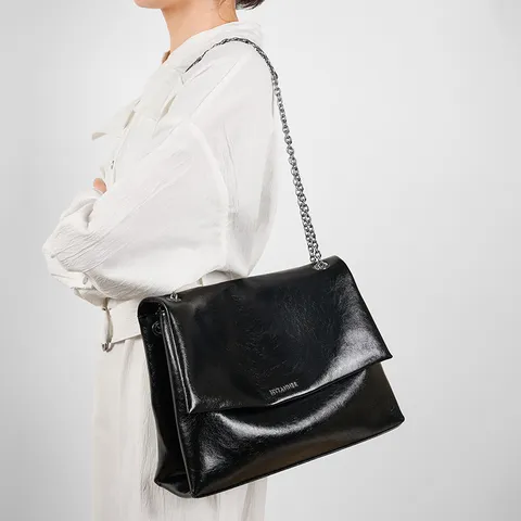 Large Capacity Genuine Leather Tote Bag For Women Fashion Chain Underarm Bag Soft Cowhide Shoulder Crossbody Commuting Bag