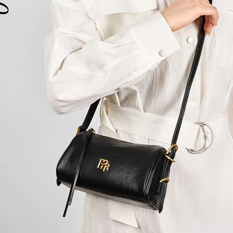 Genuine Leather Bag Women Underarm Bag Large Capacity Shoulder Bag Retro Cylinder Pillow Bag Commuter Handbag