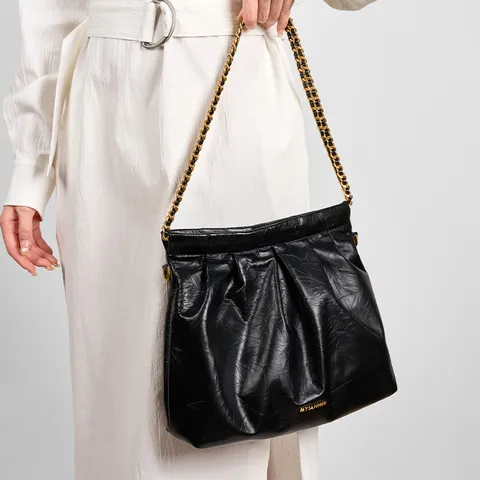 Women Genuine Leather Tote Bag Casual Commuter Pleated Shoulder Bag Luxury Design Chain Crossbody Bag Large Capacity