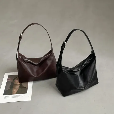 Women Genuine Leather Hobo Bag Vintage Underarm Shoulder Tote Bag Large Capacity Commuting Handbag With Strap