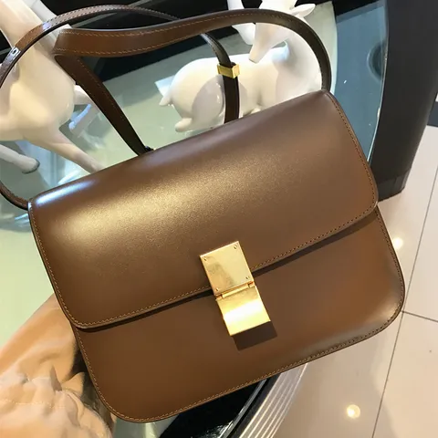 Women Genuine Leather Crossbody Bag Vintage Retro Box Shoulder Bag Small Square Flap Bag Commuter Handbag