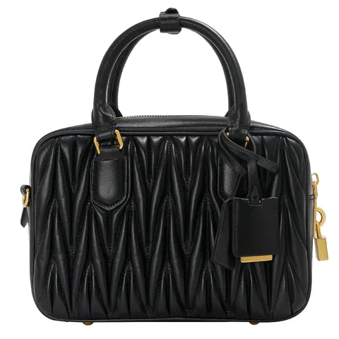 Women Genuine Leather Pleated Boston Bag Mini Solid Color Top Handle Shoulder Crossbody Handbag Casual Satchel Bag