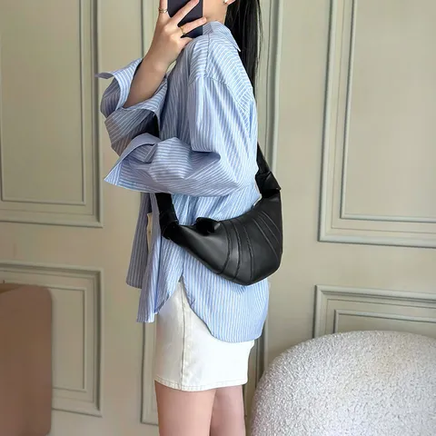 Genuine Leather Croissant Bag For Women Soft Sheepskin Shoulder Crossbody Bag Casual Commuting Dumpling Purse