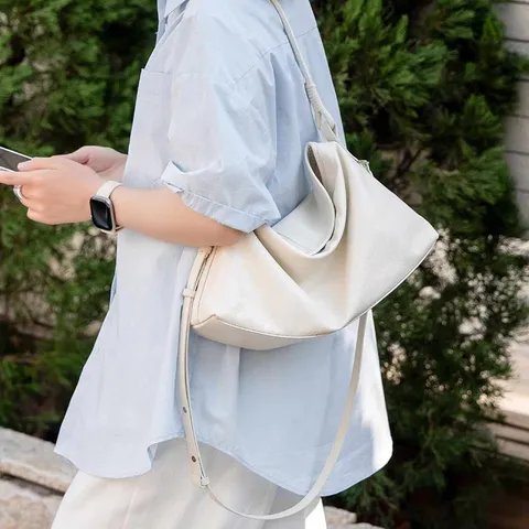 Women Genuine Leather Shoulder Bag Large Capacity Casual Commute Tote Bag Soft Cowhide Hobo Handbag Fashion Bag