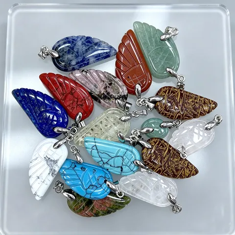 Ciondolo Ala di Angelo in Pietra Naturale Ali Intagliate Pietra Semipreziosa Collana Charms per Fai da Te Gioielli Ciondolo Solo (Senza Catena)